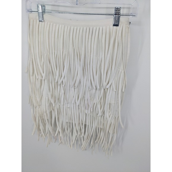 Western Fringe Skirt Women Small Ivory Boho Festival Mini Gold Label Pull On - Picture 2 of 7